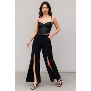 Elie Tahari Wide Leg Front Slit Trousers Black Flowy Size 4 Slit Leg Pants